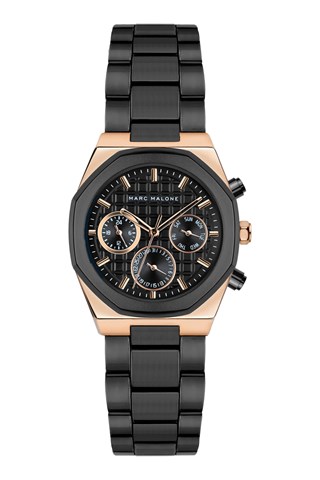 Relógio de quartzo em aço - Preto e dourado rosa - Marc Malone