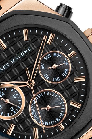 Relógio de quartzo em aço - Preto e dourado rosa - Marc Malone