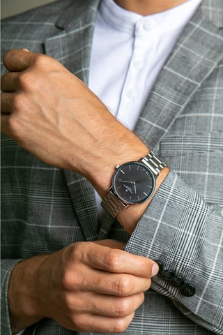 Relógio de quartzo em aço   Prateado