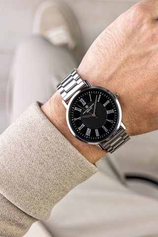 Relógio de quartzo em aço - Prateado e preto - Frederic Graff