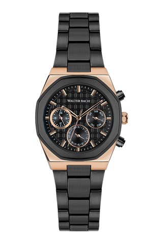 Relógio de quartzo em aço - Preto e dourado-rosa