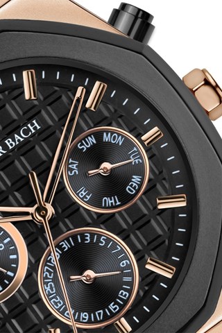 Relógio de quartzo em aço - Preto e dourado-rosa