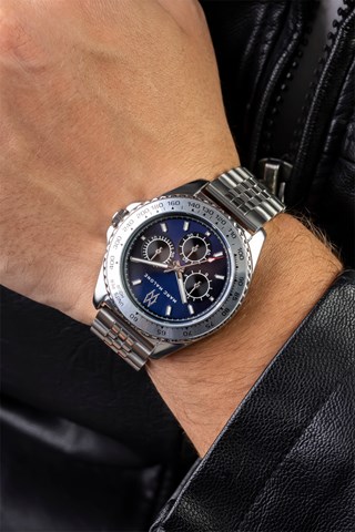 Relógio de quartzo em aço - Prateado e azul