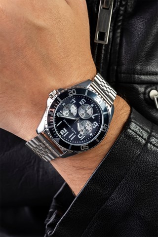 Relógio de quartzo em aço - Prateado e azul