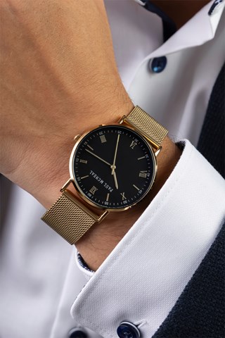 Relógio de quartzo em aço - Dourado e preto