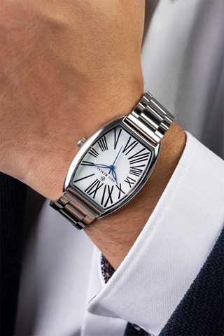 Relógio de quartzo em aço - Prateado e branco