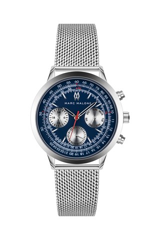 Relógio de quartzo em aço - Prateado e azul-marinho