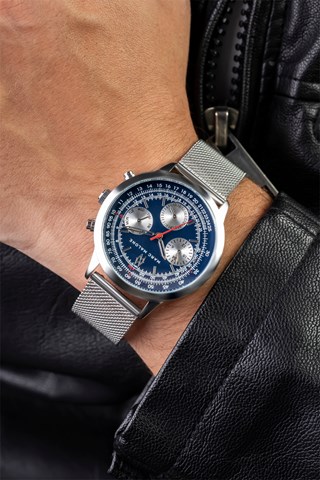 Relógio de quartzo em aço - Prateado e azul-marinho