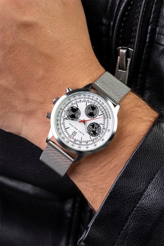 Relógio de quartzo em aço - Prateado e branco