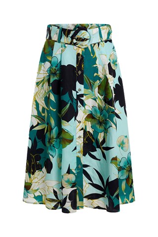 Saia midi em linho Paradiso - Turquesa