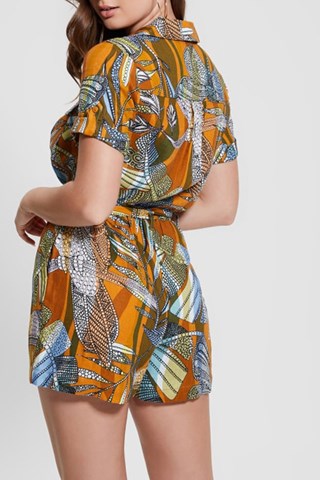 Macacão curto em linho - Laranja