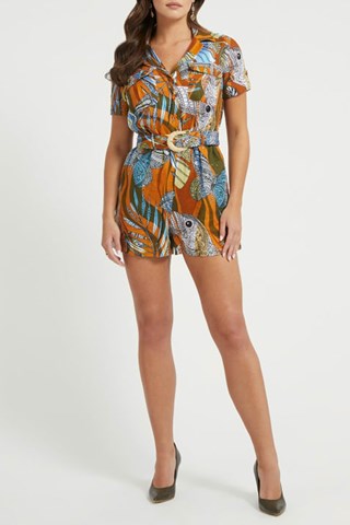 Macacão curto em linho - Laranja