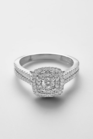 Anel solitário Carré Scintillant - Ouro branco e diamantes