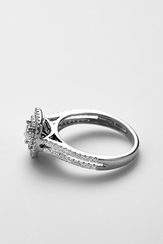 Anel solitário Carré Scintillant - Ouro branco e diamantes