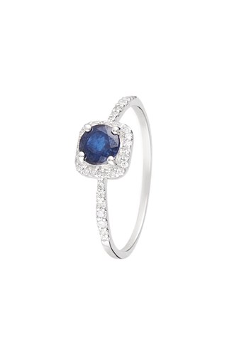 Anel Solitaire bleu Ouro branco, diamantes e safira