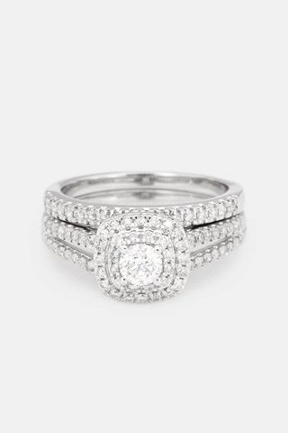 Aliança e solitário Carré Passion Ouro branco e diamantes