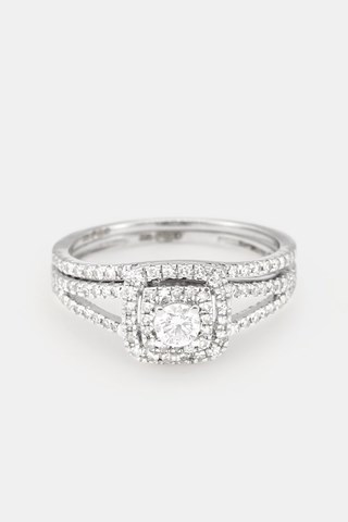 Aliança e solitário Carré somptueux - Ouro branco e diamantes