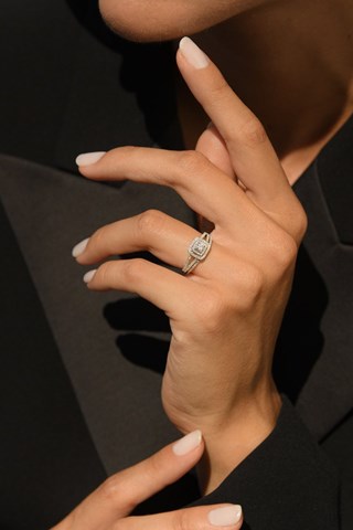 Aliança e solitário Carré somptueux - Ouro branco e diamantes