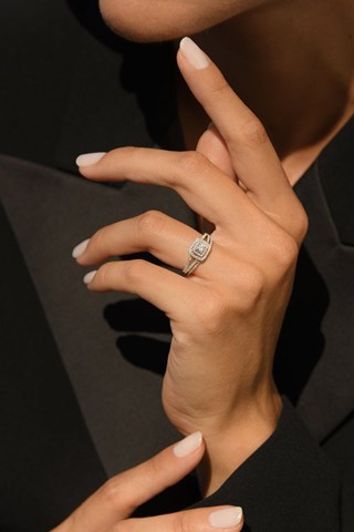 Aliança e solitário Carré somptueux - Ouro branco e diamantes