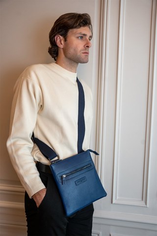 Mala a tiracolo de couro Pierou - Azul