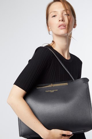 Mala de couro Vecy - Preto