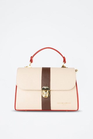 Mala de couro Giverny - Bege, dourado, castanho e vermelho