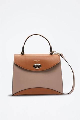 Mala de couro Winy - Castanho e rosa