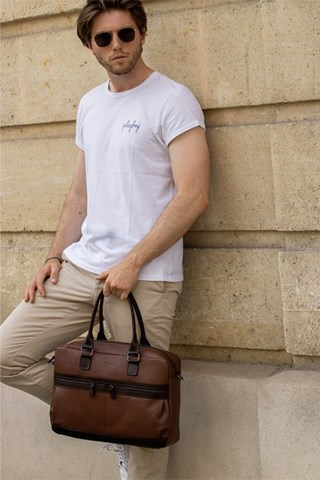 Porta-documentos de couro Sandro - Castanho