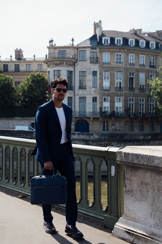 Porta-documentos em couro Marco - Azul-marinho