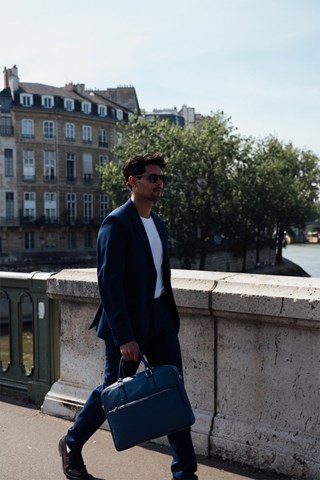 Porta-documentos em couro Marco - Azul-marinho