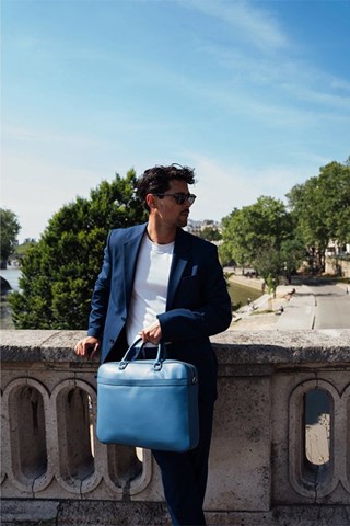 Porta-documentos em couro Antonio - Azul