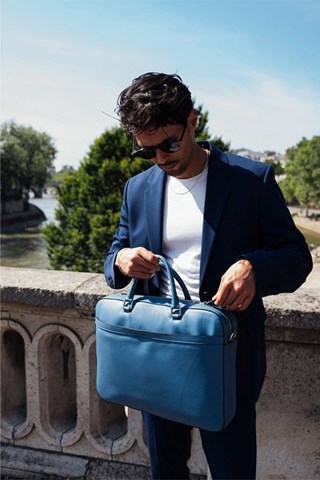 Porta-documentos em couro Antonio - Azul