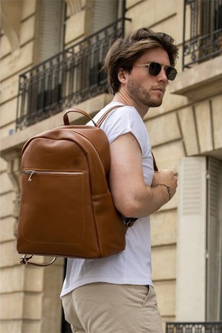 Mochila de couro Lou - Castanho