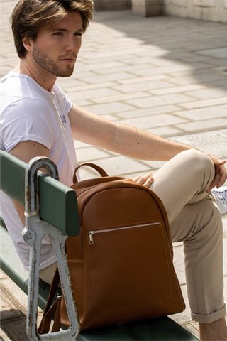 Mochila de couro Lou - Castanho