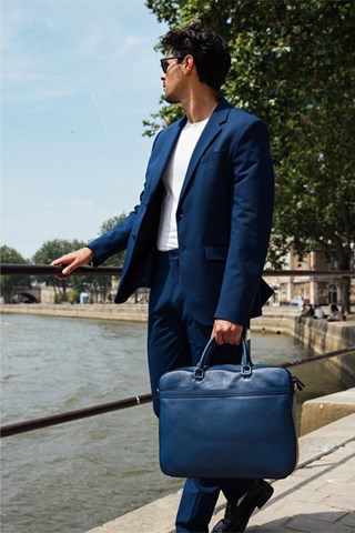 Porta-documentos em couro Antonio - Azul-marinho