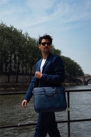 Porta-documentos em couro Antonio - Azul-marinho