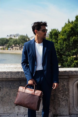 Porta-documentos de couro Alberto Croco - Castanho