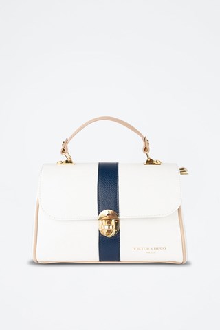 Mala de couro Giverny e - Branco, azul, dourado e rosa