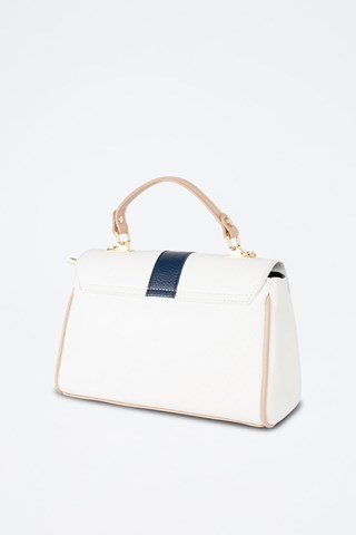 Mala de couro Giverny e - Branco, azul, dourado e rosa