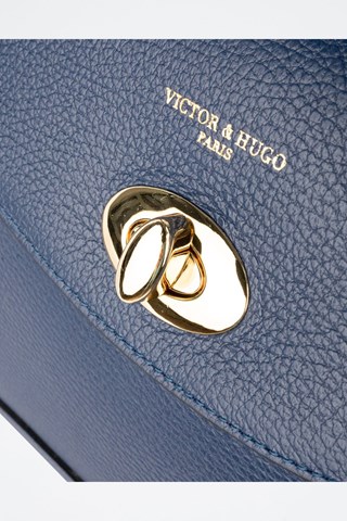 Mala de couro Winy - Azul e dourado