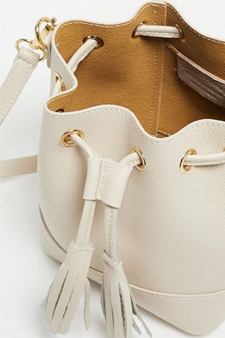 Mala bucket em couro Mini Livy - Branco