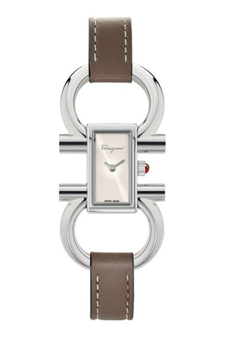 Relógio de quartzo em couro - Castanho e prateado