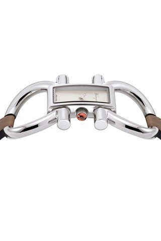 Relógio de quartzo em couro - Castanho e prateado