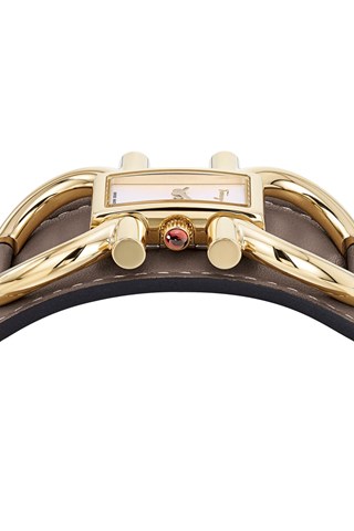 Relógio de quartzo couro de bezerro Cinzento e dourado