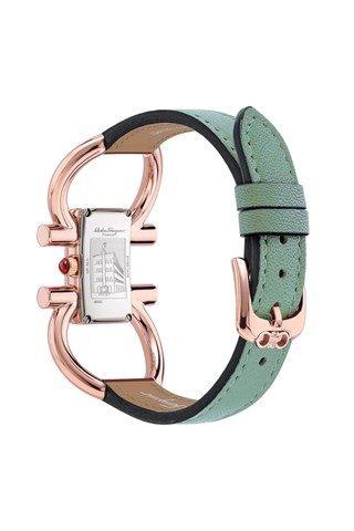 Relógio de quartzo couro de bezerro Verde e dourado rosa