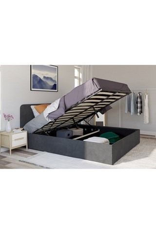 Cama com arrumação e sommier Louise - Cinzento