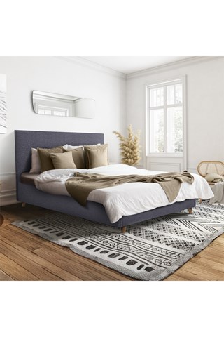 Cama com arrumação em tecido cinzento com sommier e cabeceira de cama 160x200cm