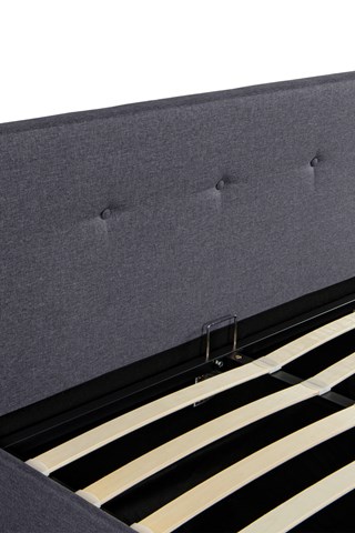 Cama com arrumação em tecido cinzento com sommier e cabeceira de cama 160x200cm