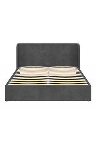 Cama com arrumação em veludo cinzento com sommier e cabeceira de cama 160x200cm