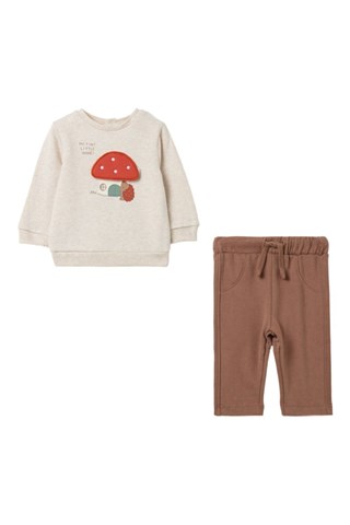 Sweat e calças em algodão biológico - Bege e castanho